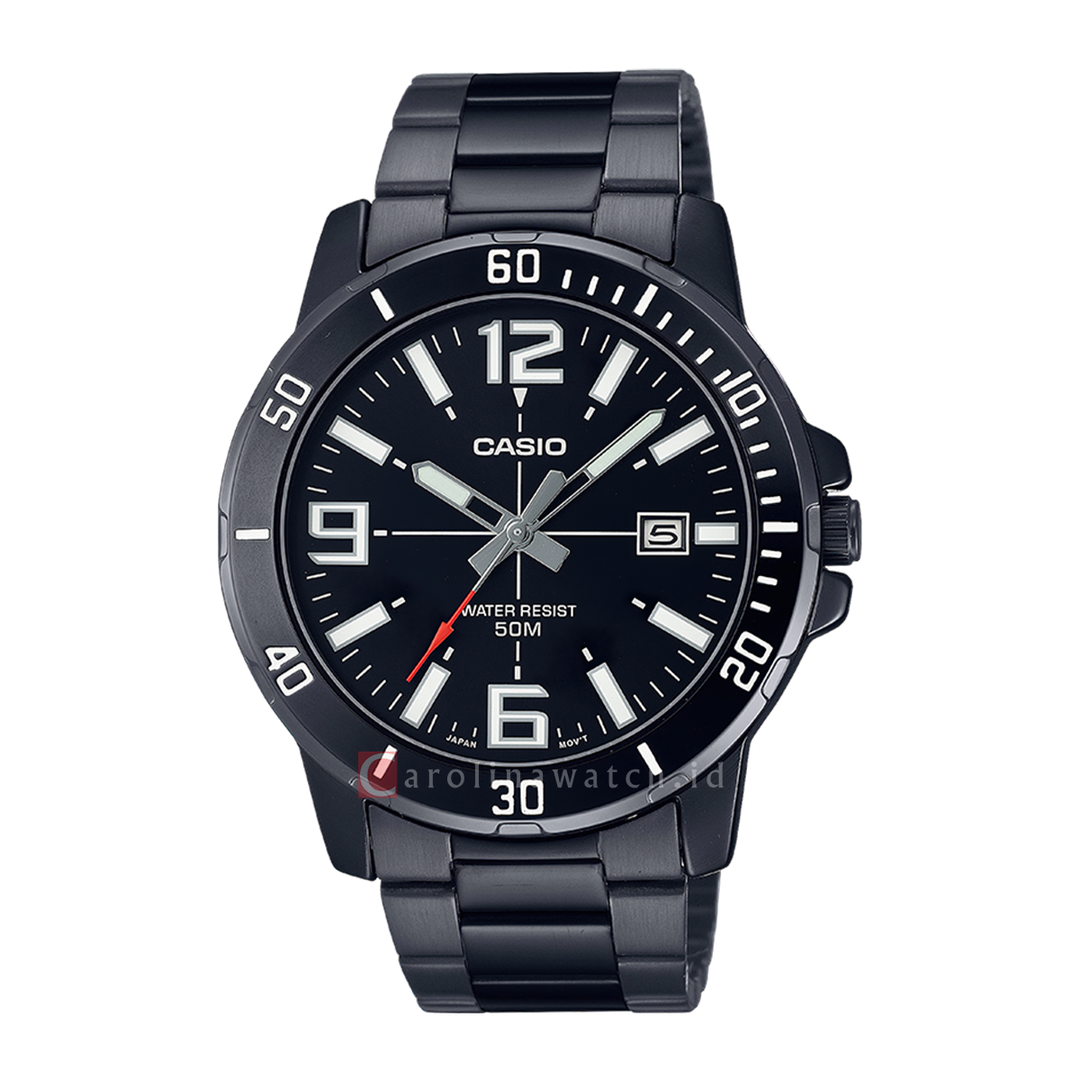 Jam Tangan Casio MTP-VD01B-1B Men Black Dial Black Stainless Steel Strap