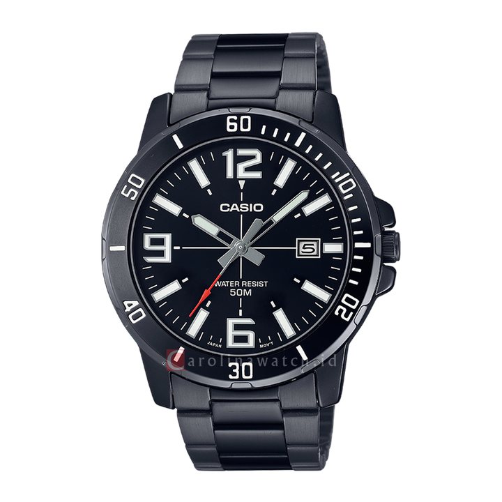 Jam Tangan Casio MTP-VD01B-1B Men Black Dial Black Stainless Steel Strap