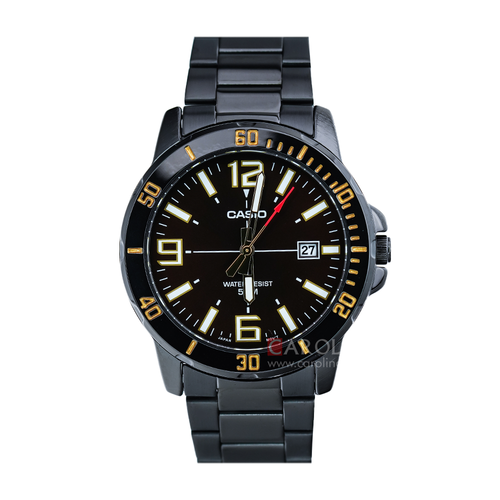 Jam Tangan Casio MTP-VD01B-5B Men Black Dial Black Stainless Steel Band