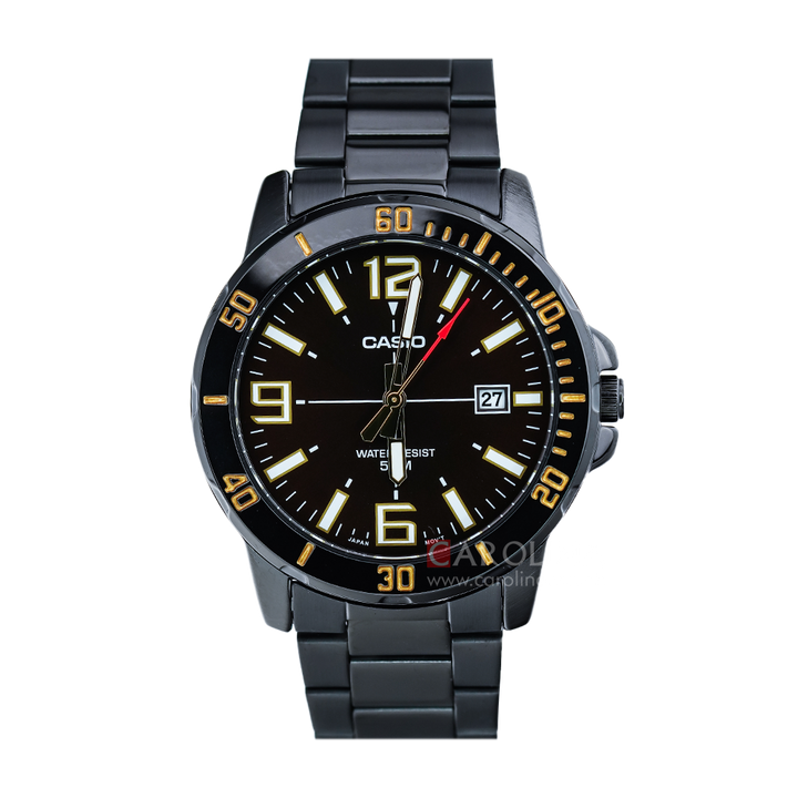 Jam Tangan Casio MTP-VD01B-5B Men Black Dial Black Stainless Steel Band