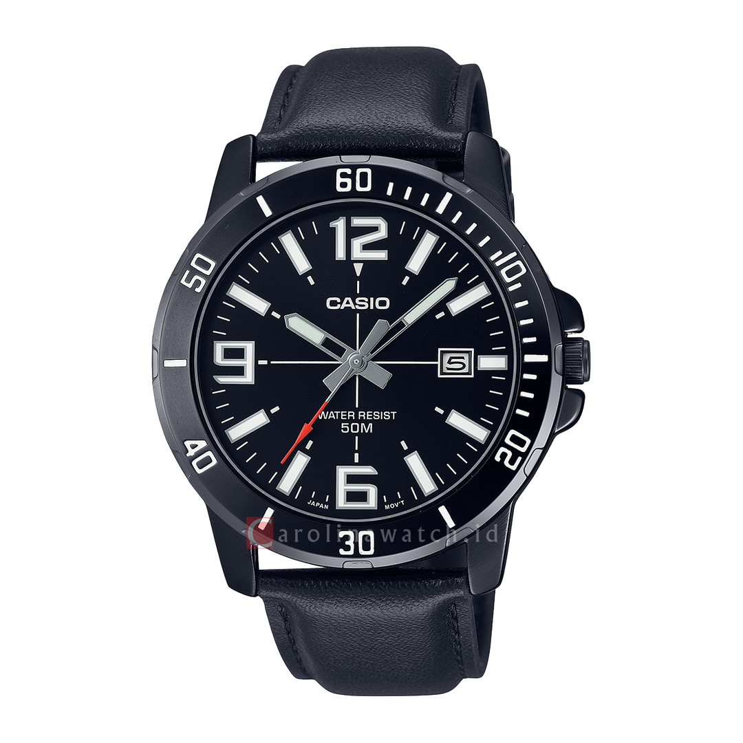 Jam Tangan Casio MTP-VD01BL-1B Men Black Dial Black Leather Band