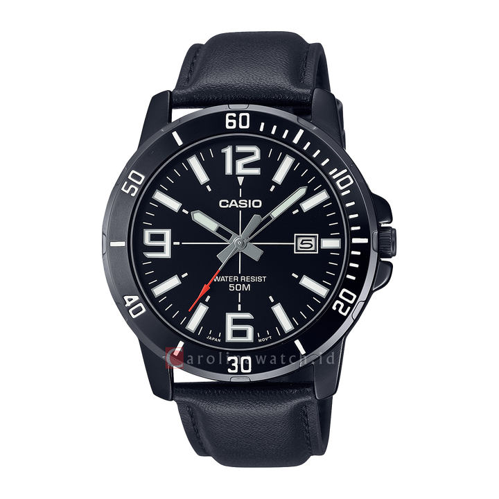 Jam Tangan Casio MTP-VD01BL-1B Men Black Dial Black Leather Band