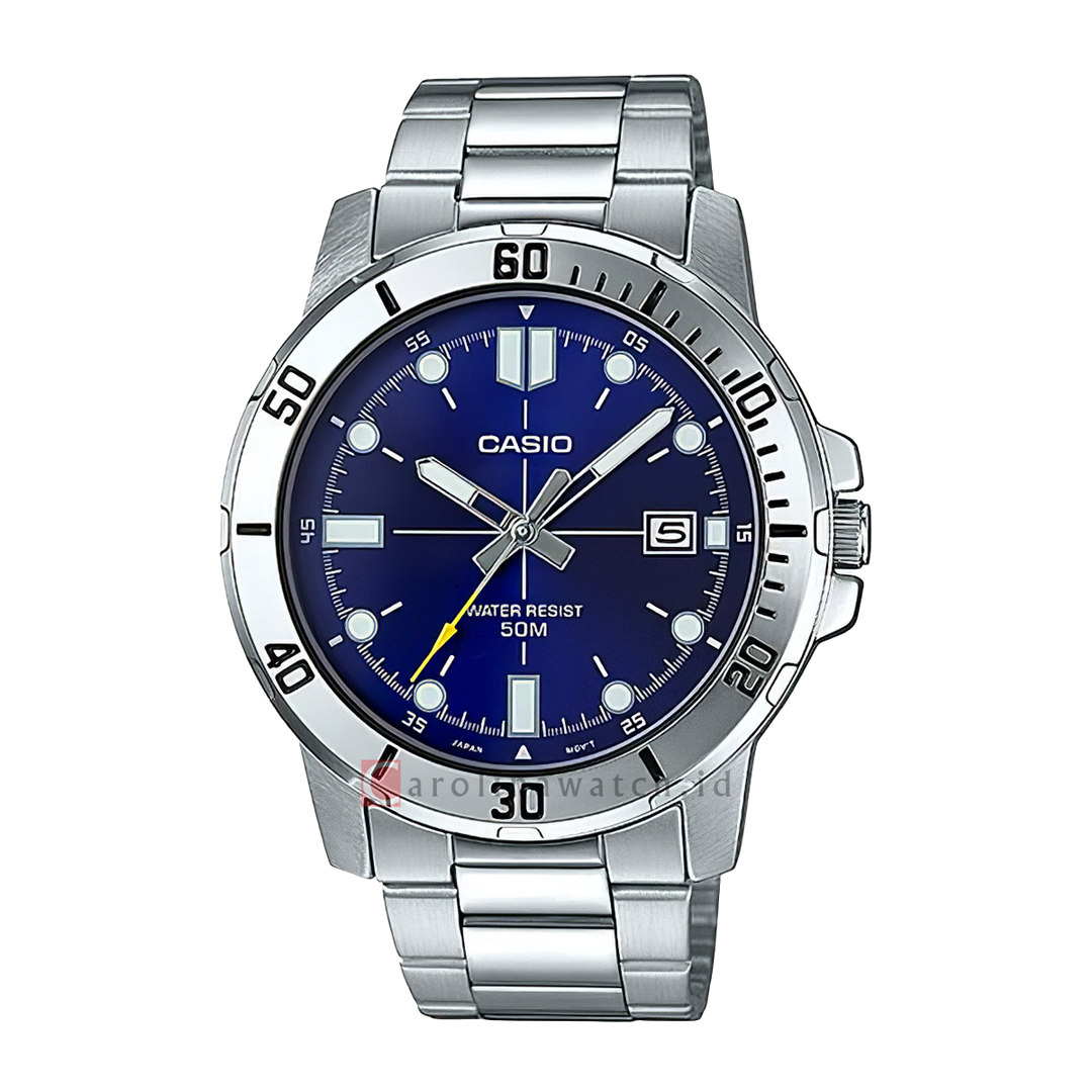 Jam Tangan Casio General MTP-VD01D-2E Men Enticer Men Blue Dial Stainless Steel Band