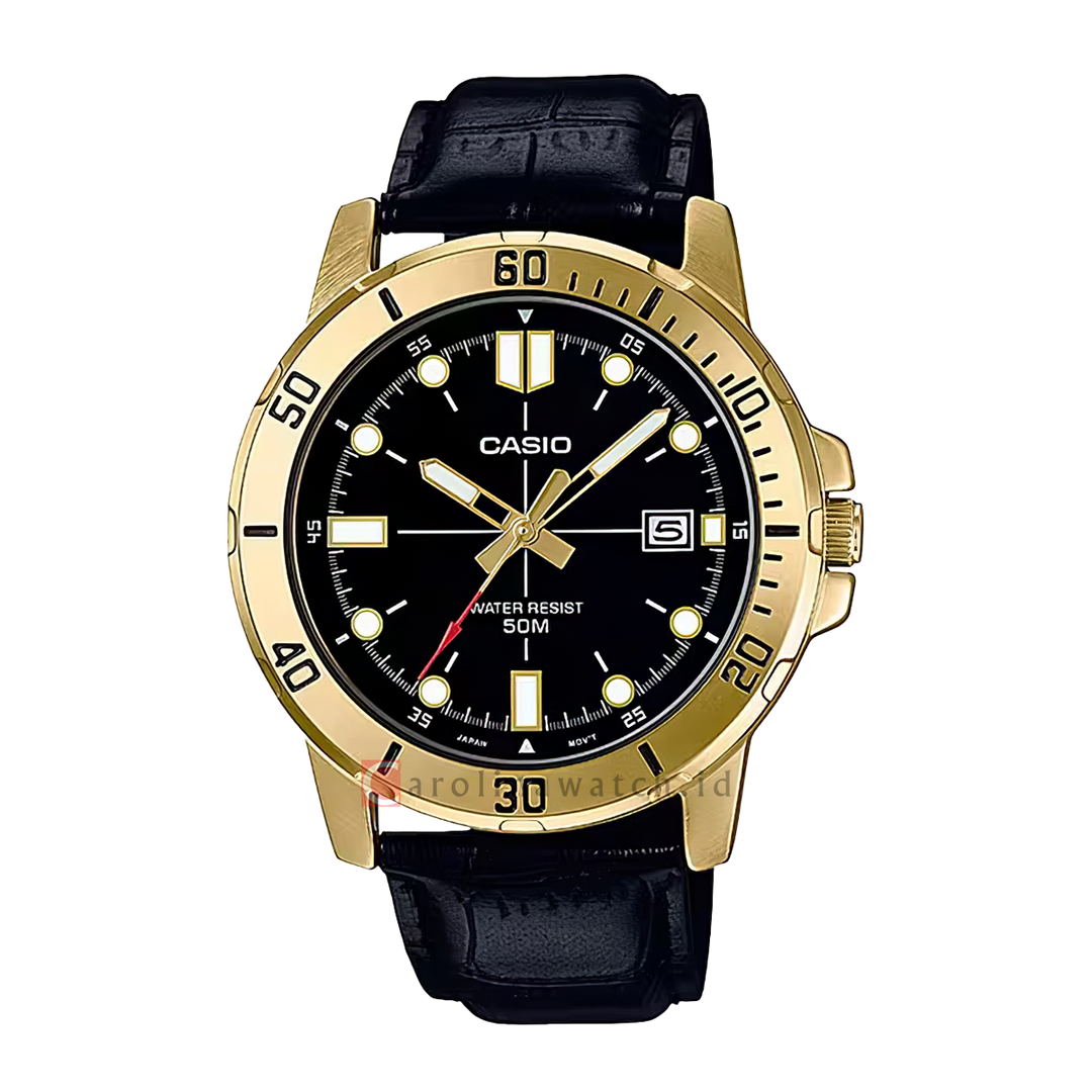 Jam Tangan Casio General MTP-VD01GL-1E Men Black Dial Black Leather Band