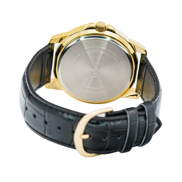 Jam Tangan Casio General MTP-VD01GL-1E Men Black Dial Black Leather Band