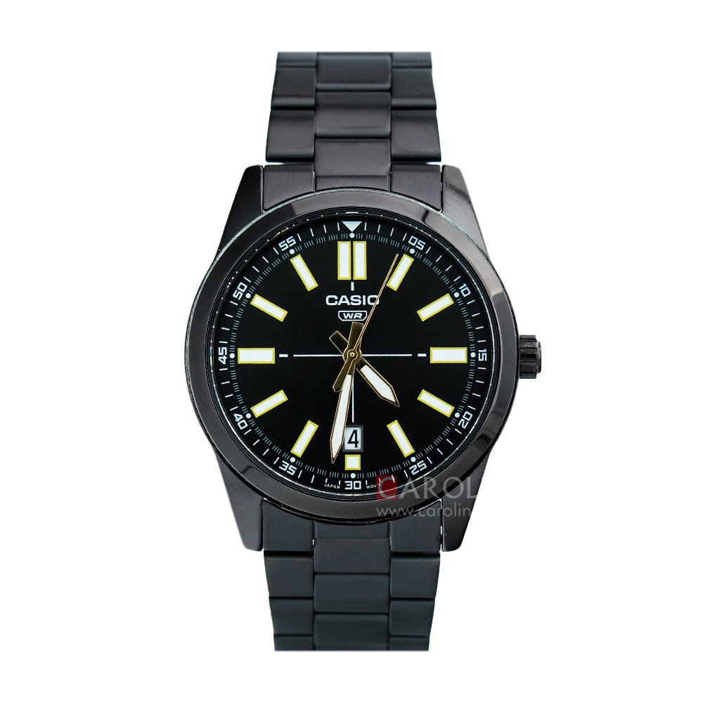 Jam Tangan Casio MTP-VD02B-1E Men Black Dial Black Stainless Steel Band