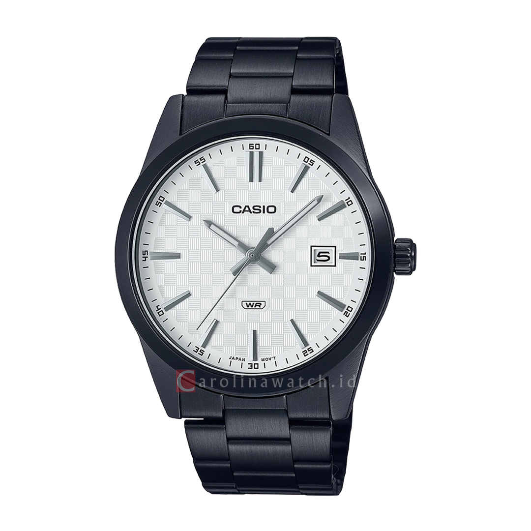 Jam Tangan Casio MTP-VD03B-7A Men White Dial Black Stainless Steel Band