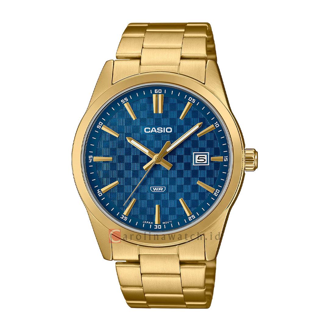 Jam Tangan Casio MTP-VD03G-2A Men Blue Dial Gold Stainless Steel Band