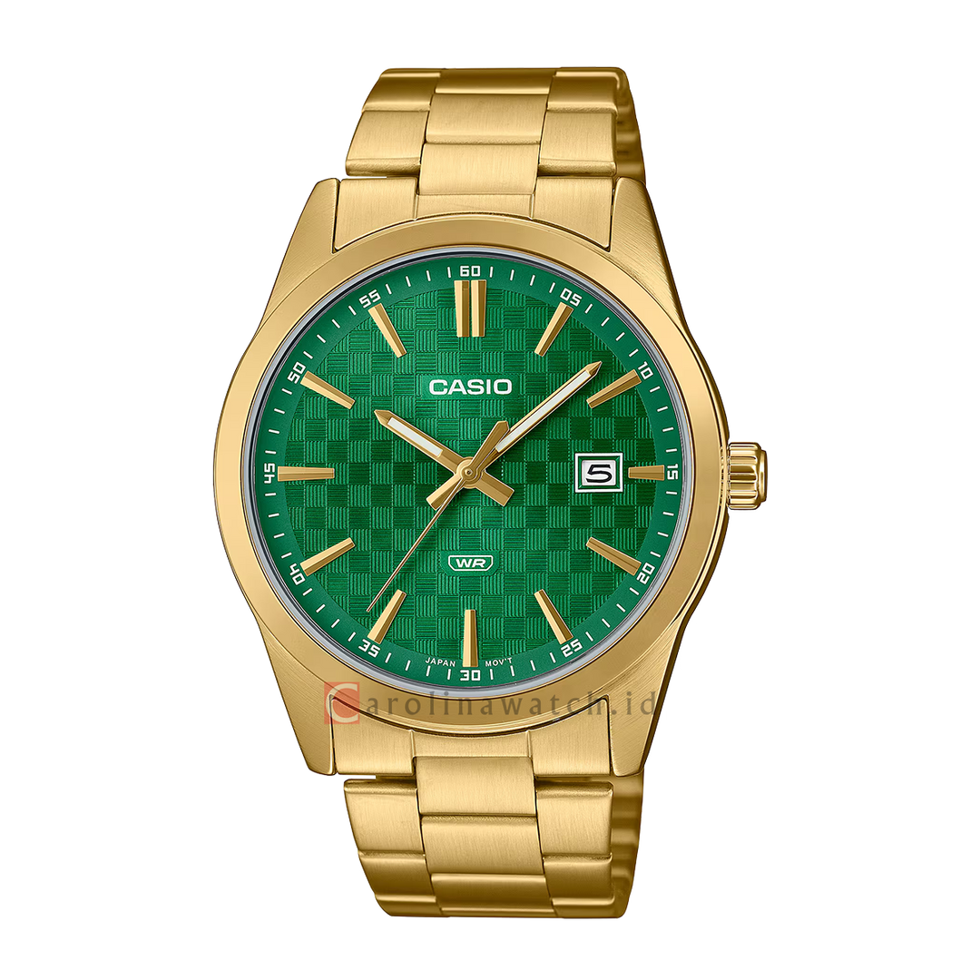 Jam Tangan Casio MTP-VD03G-3A Men Green Dial Gold Stainless Steel Band