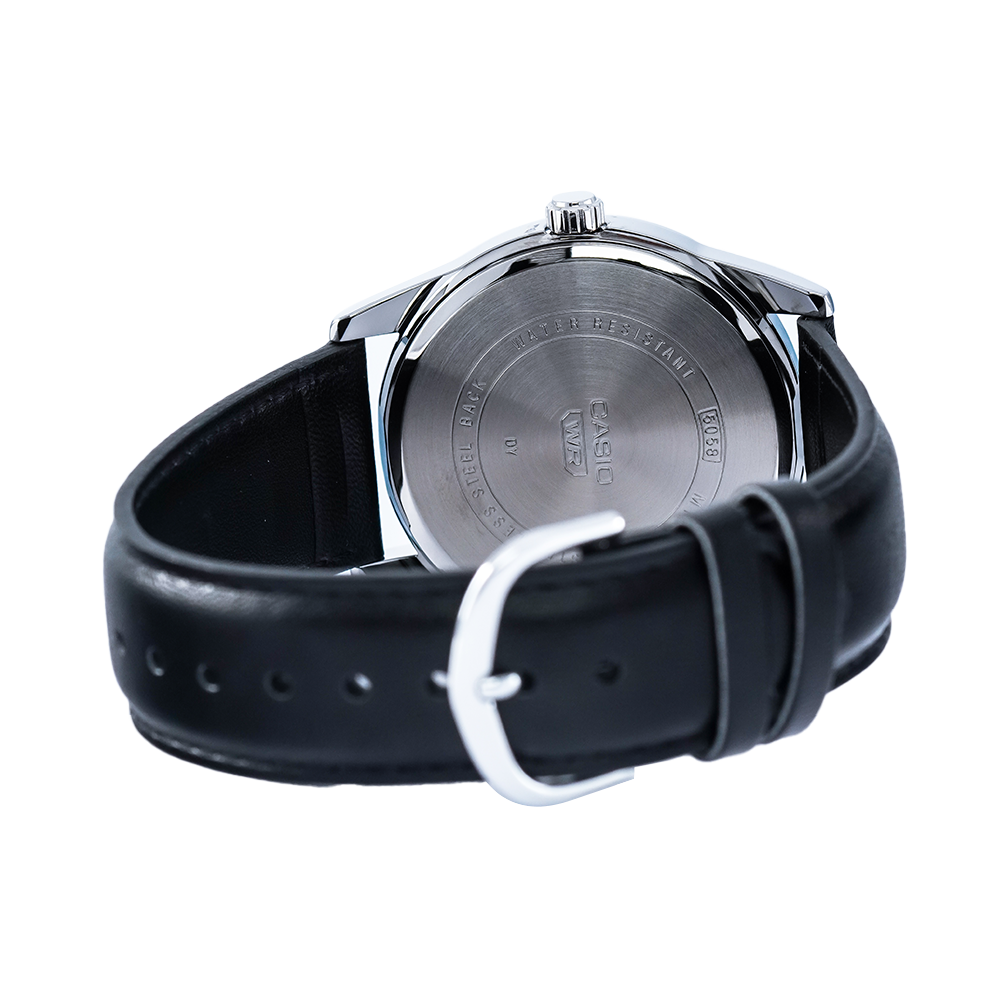 Jam Tangan Casio MTP-VD03L-1A Men Black Dial Black Leather band