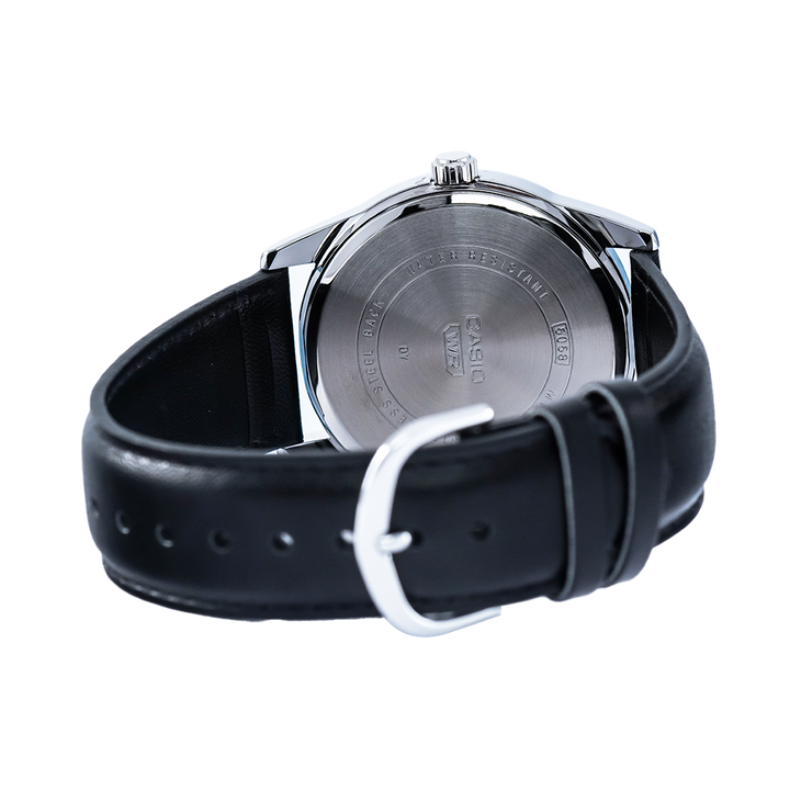 Jam Tangan Casio MTP-VD03L-1A Men Black Dial Black Leather band