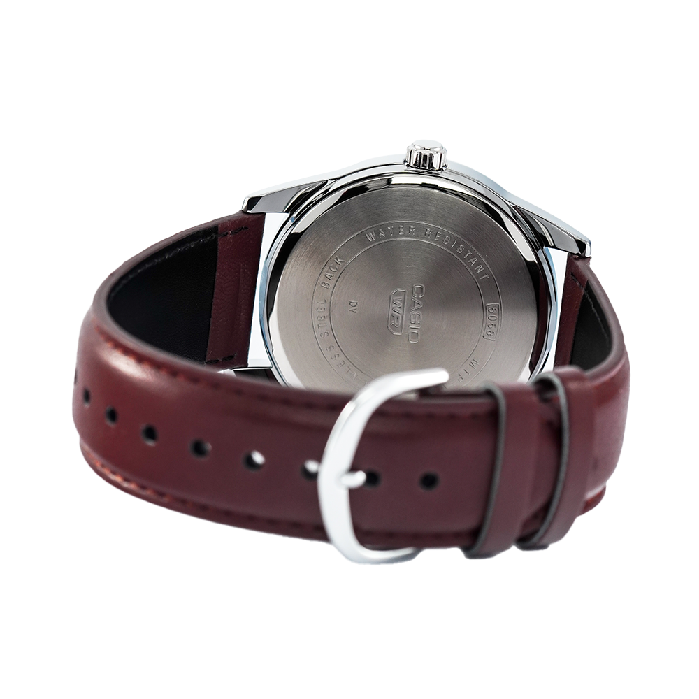 Jam Tangan Casio MTP-VD03L-5A Men Silver Dial Brown Leather band