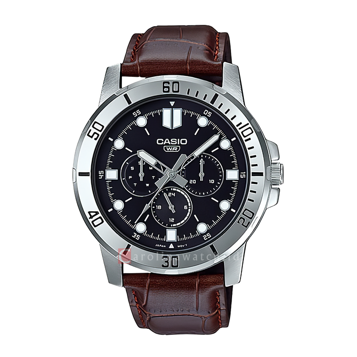 Jam Tangan Casio General MTP-VD300L-1E Men Black Dial Brown Leather Strap