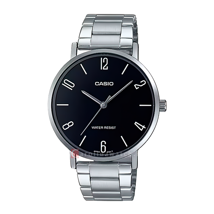 Jam Tangan Casio MTP-VT01D-1B2 Men Black Dial Stainless Steel Band