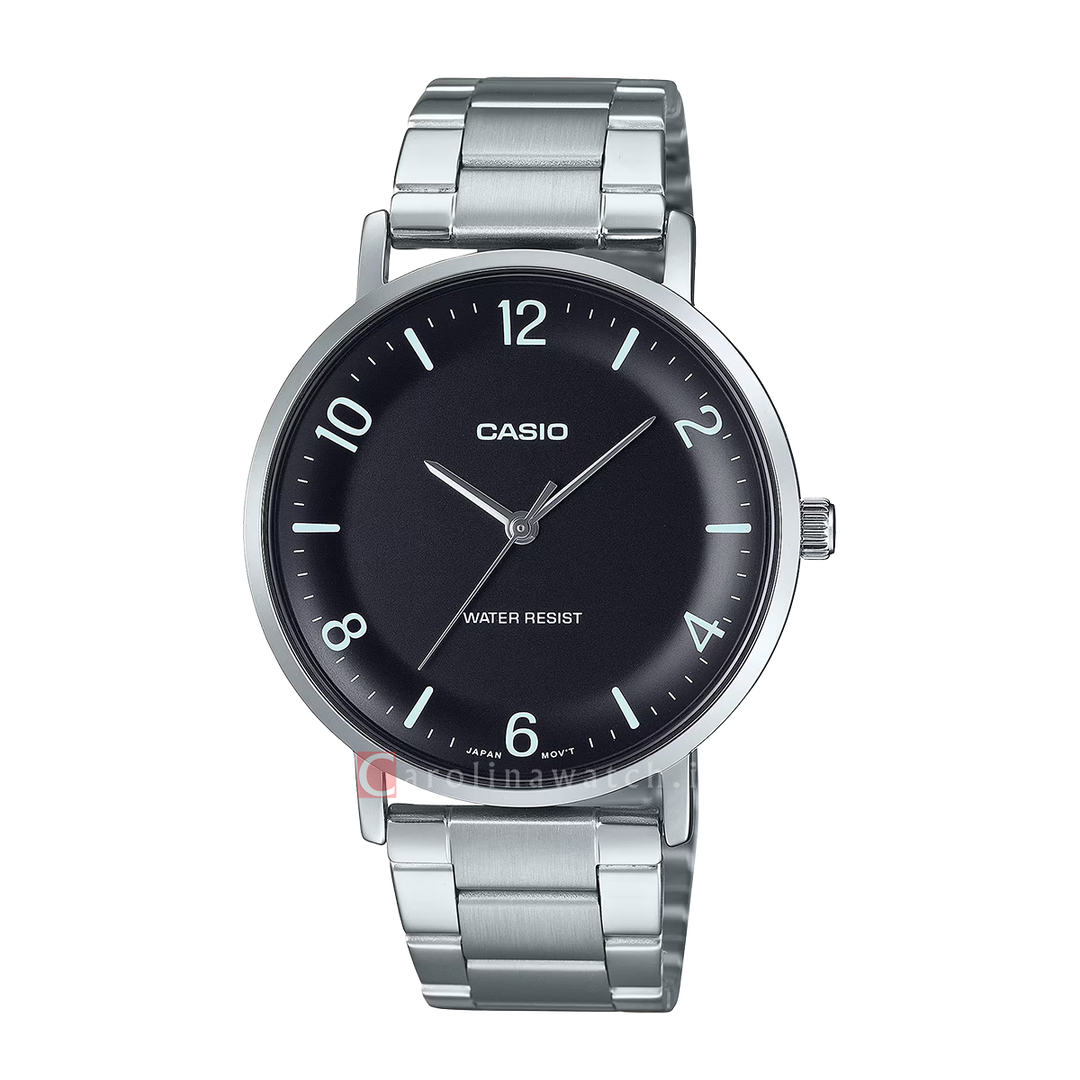 Jam Tangan Casio MTP-VT03D-1B Men Black Dial Stainless Steel Band