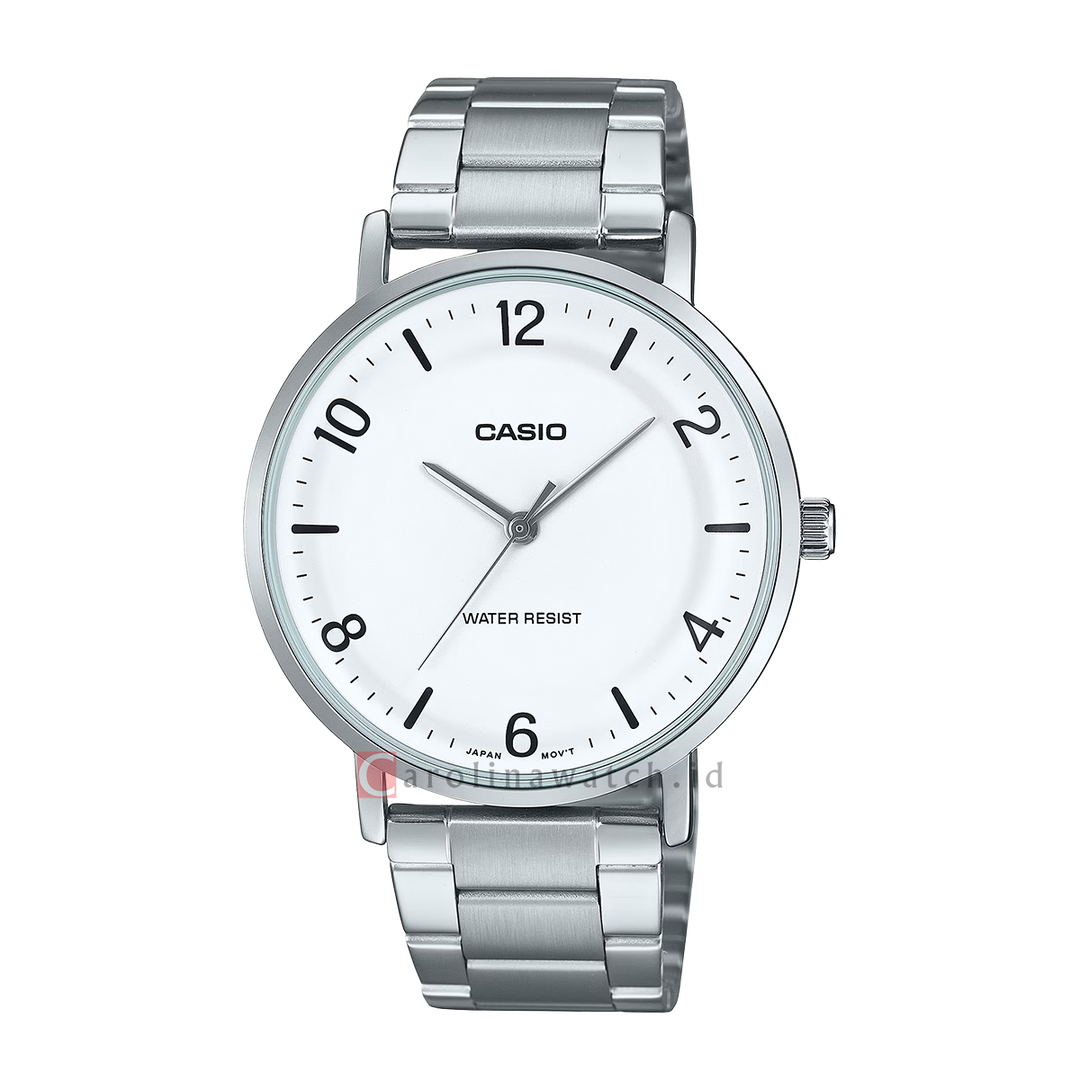 Jam Tangan Casio MTP-VT03D-7B Men White Dial Stainless Steel Band