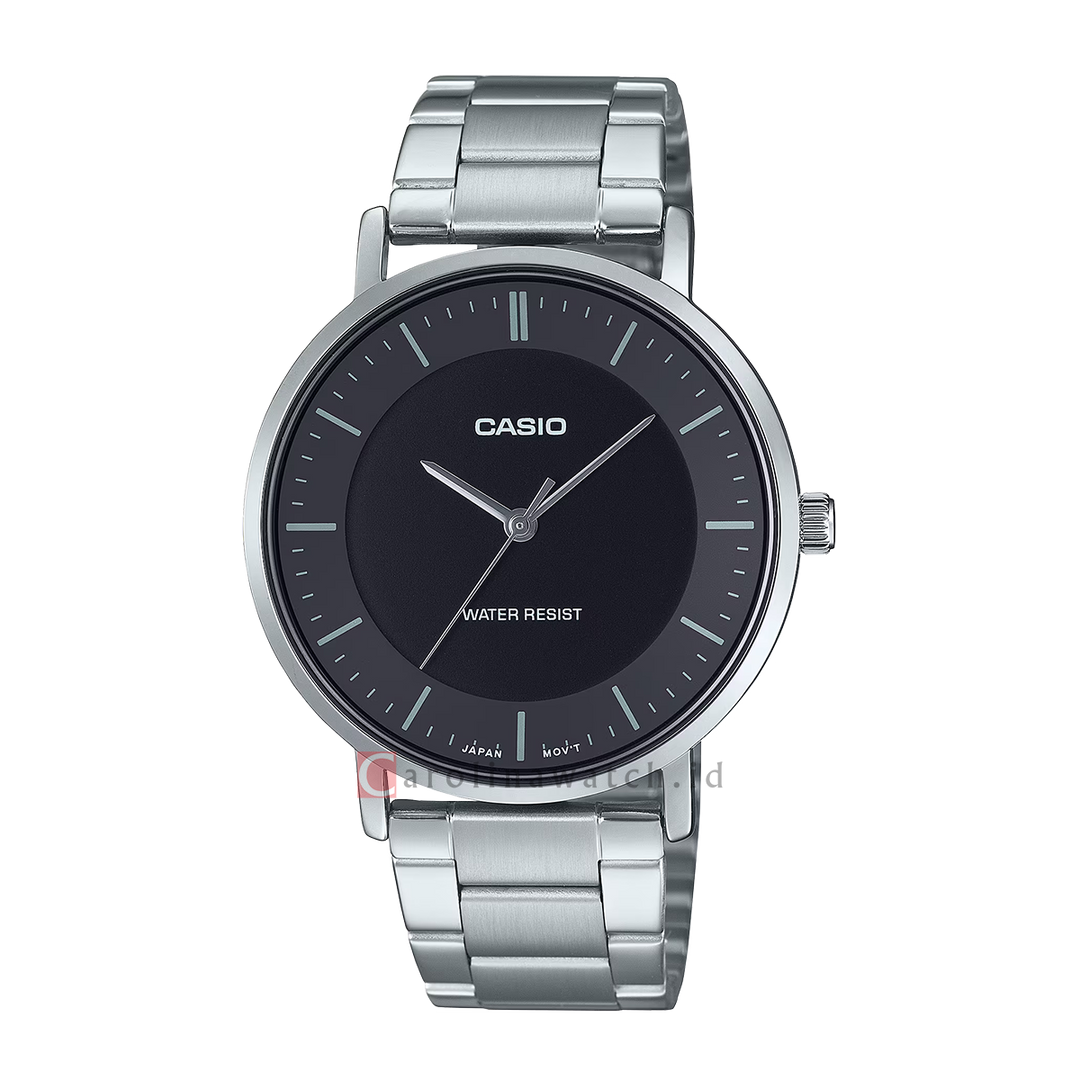Jam Tangan Casio MTP-VT04D-1E Men Black Dial Stainless Steel Band