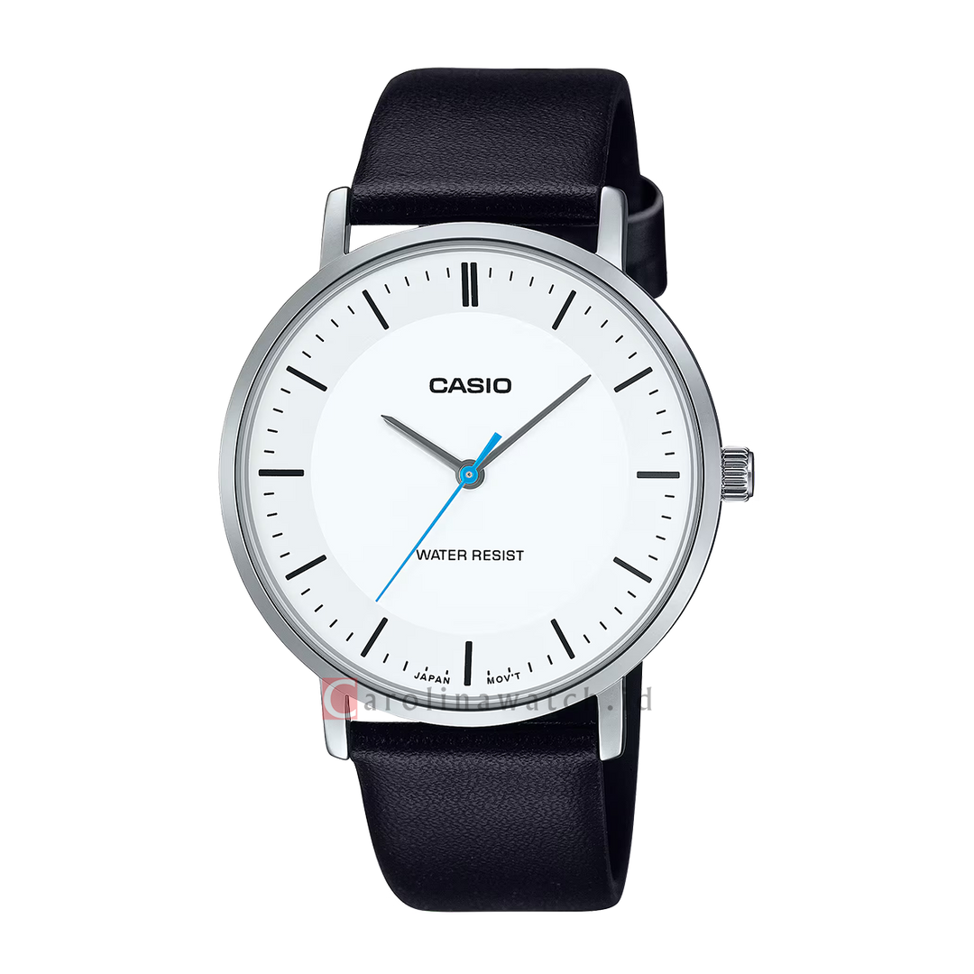 Jam Tangan Casio General MTP-VT04L-7E Men White Dial Black Leather Band
