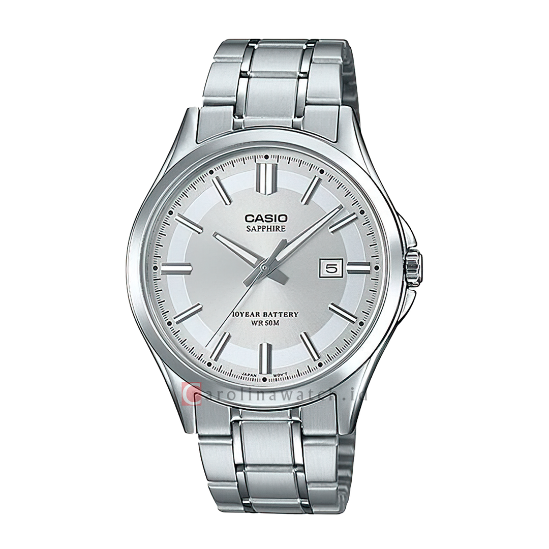 Jam Tangan Casio Standard 10 Year Battery MTS-100D-7A Men Silver Dial Stainless Steel Band