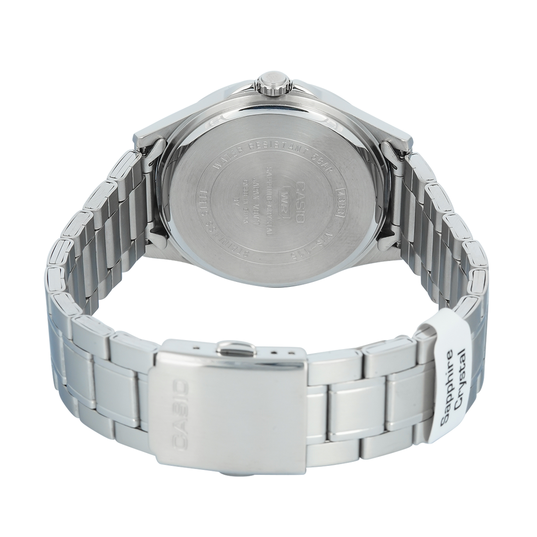 Jam Tangan Casio Standard MTS-115D-1A Men Black Dial Stainless Steel Band