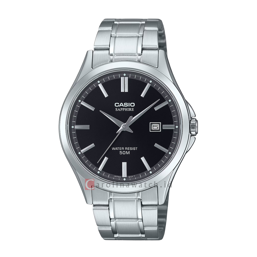 Jam Tangan Casio Standard MTS-115D-1A Men Black Dial Stainless Steel Band