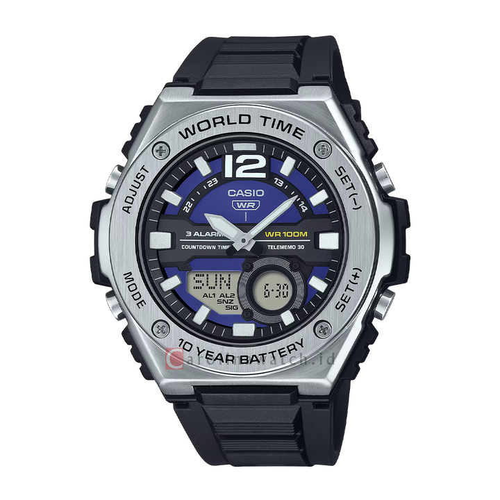 Jam Tangan Casio MWQ-100-2A Men Blue Dial Black Resin Band