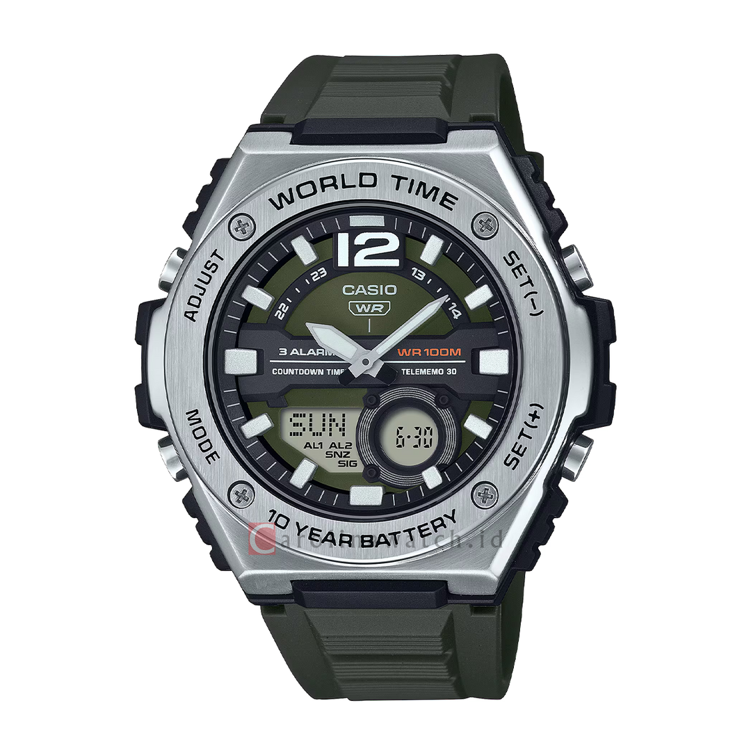 Jam Tangan Casio MWQ-100-3A Men Green Dial Black Resin Band