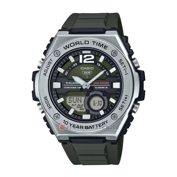 Jam Tangan Casio MWQ-100-3A Men Green Dial Black Resin Band