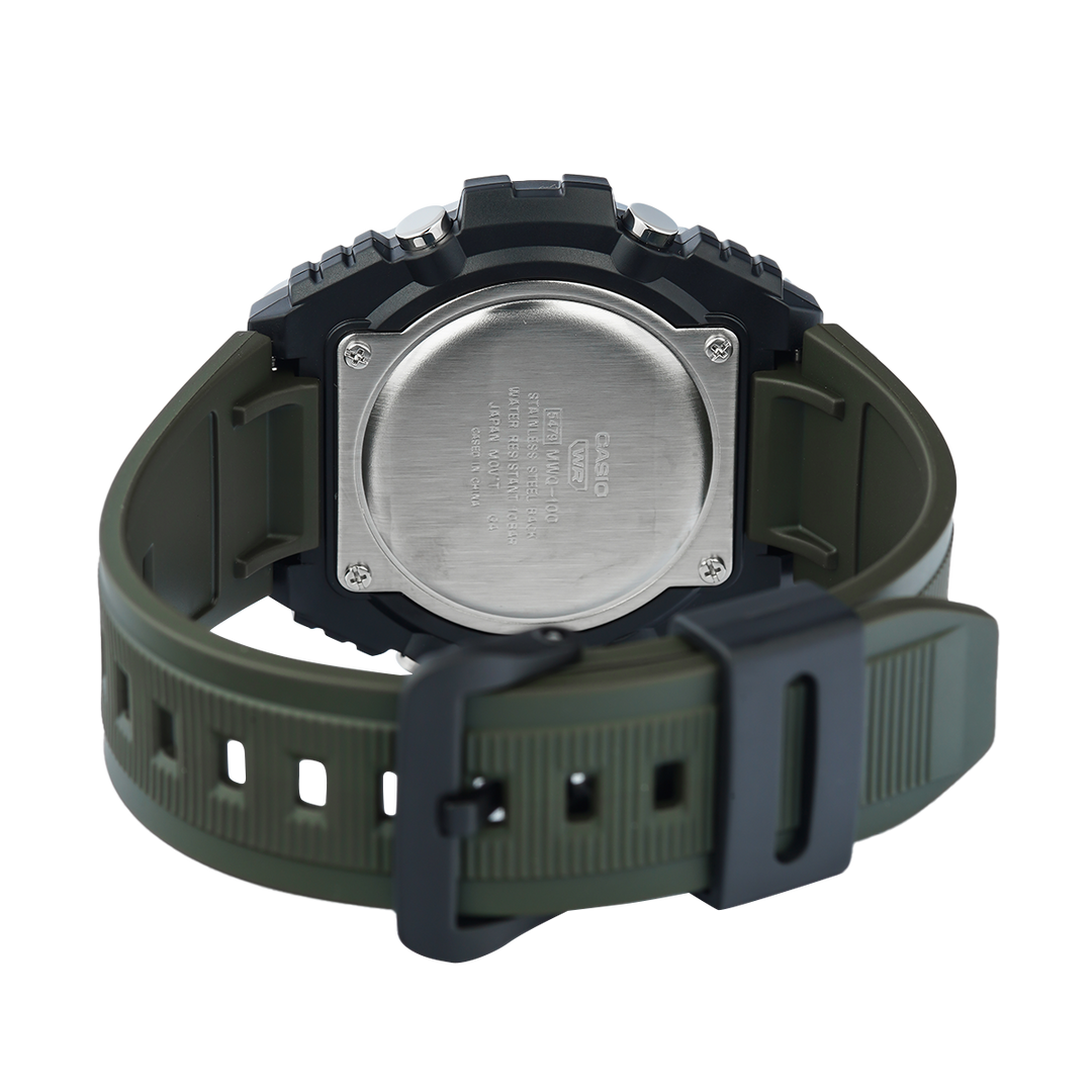 Jam Tangan Casio MWQ-100-3A Men Green Dial Black Resin Band