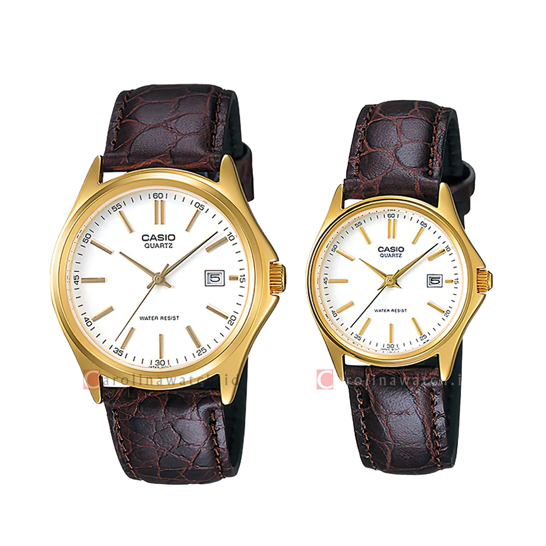 Jam Tangan Couple Casio M/LTP-1183Q-7A White Dial Brown Leather Strap