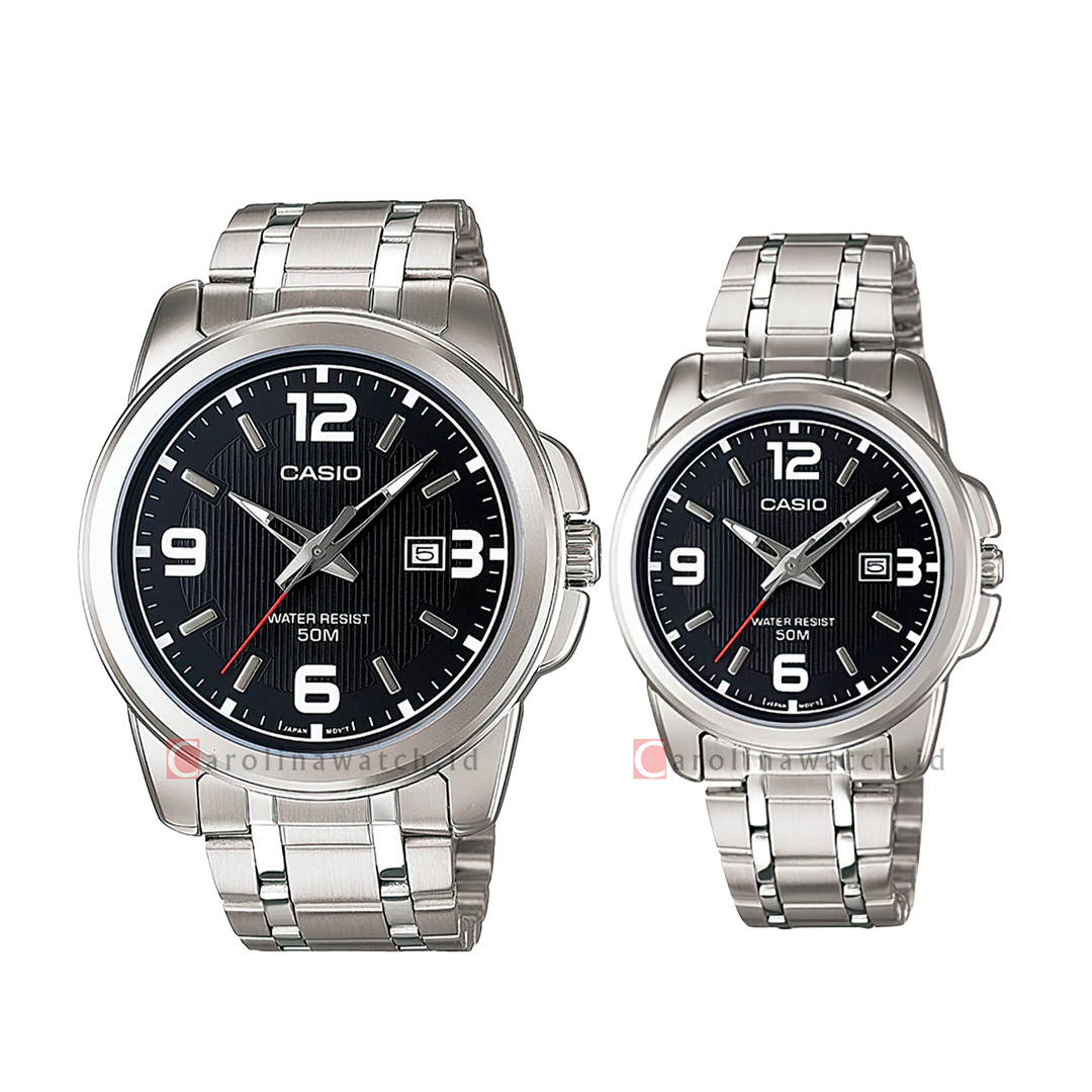 Jam Tangan Couple Casio M/LTP-1314D-1A Enticer Black Dial Stainless Steel Strap