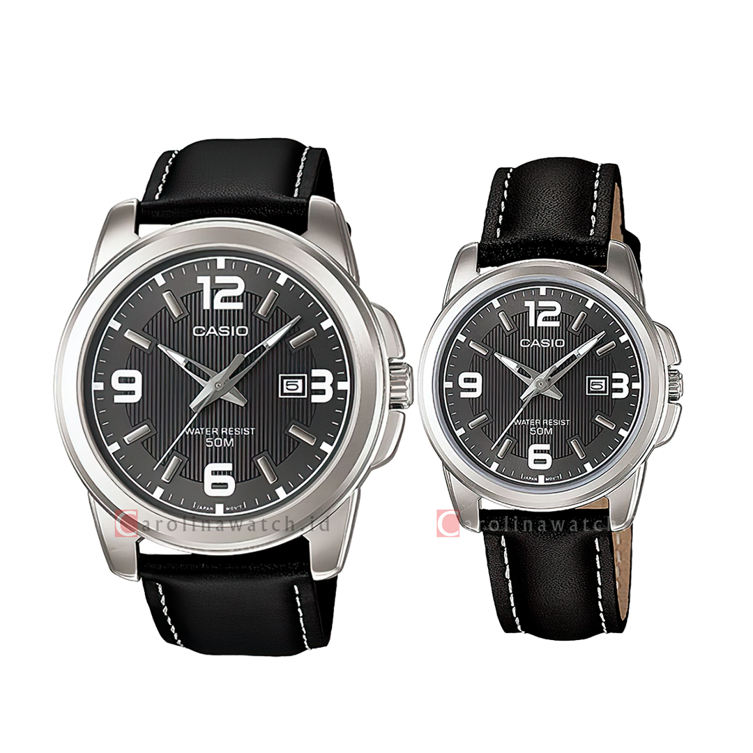 Jam Tangan Couple Casio M/LTP-1314L-8A Black Dial Black Leather Strap