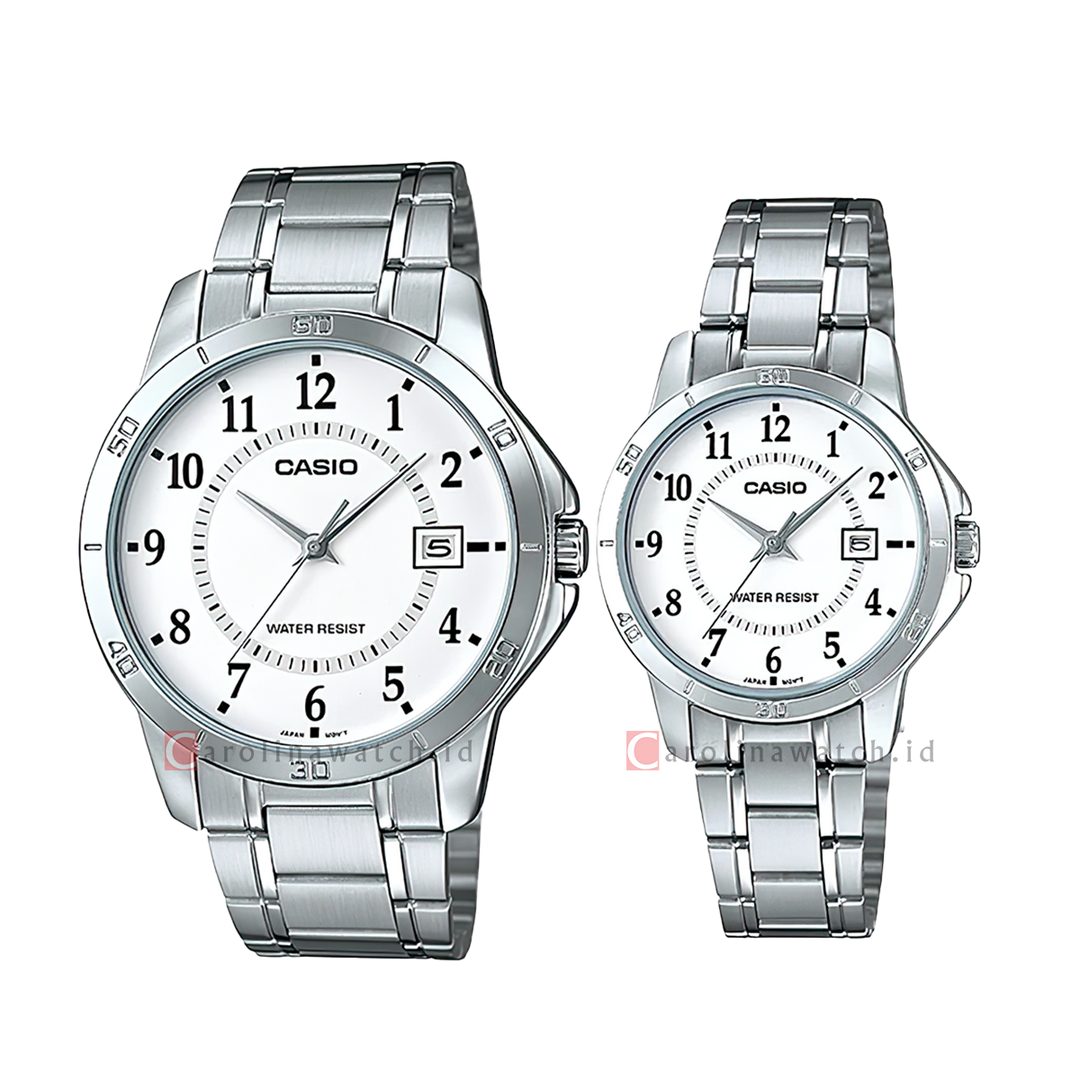 Jam Tangan Couple Casio M/LTP-V004D-7B White Dial Stainless Steel Strap