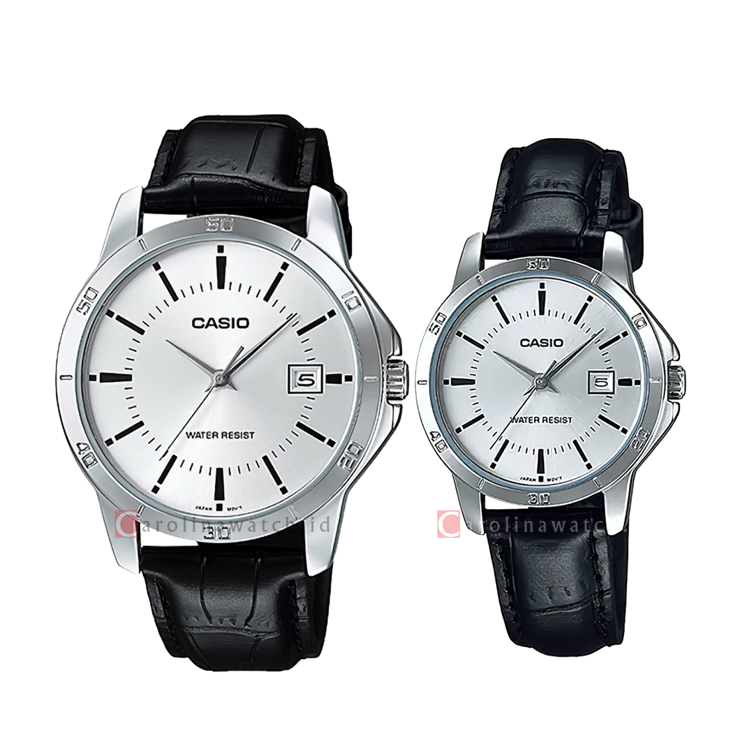 Jam Tangan Couple Casio M/LTP-V004L-7A Silver Dial Black Leather Band