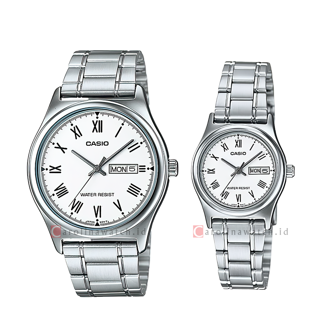 Jam Tangan Couple Casio M/LTP-V006D-7B White Dial Stainless Steel Band