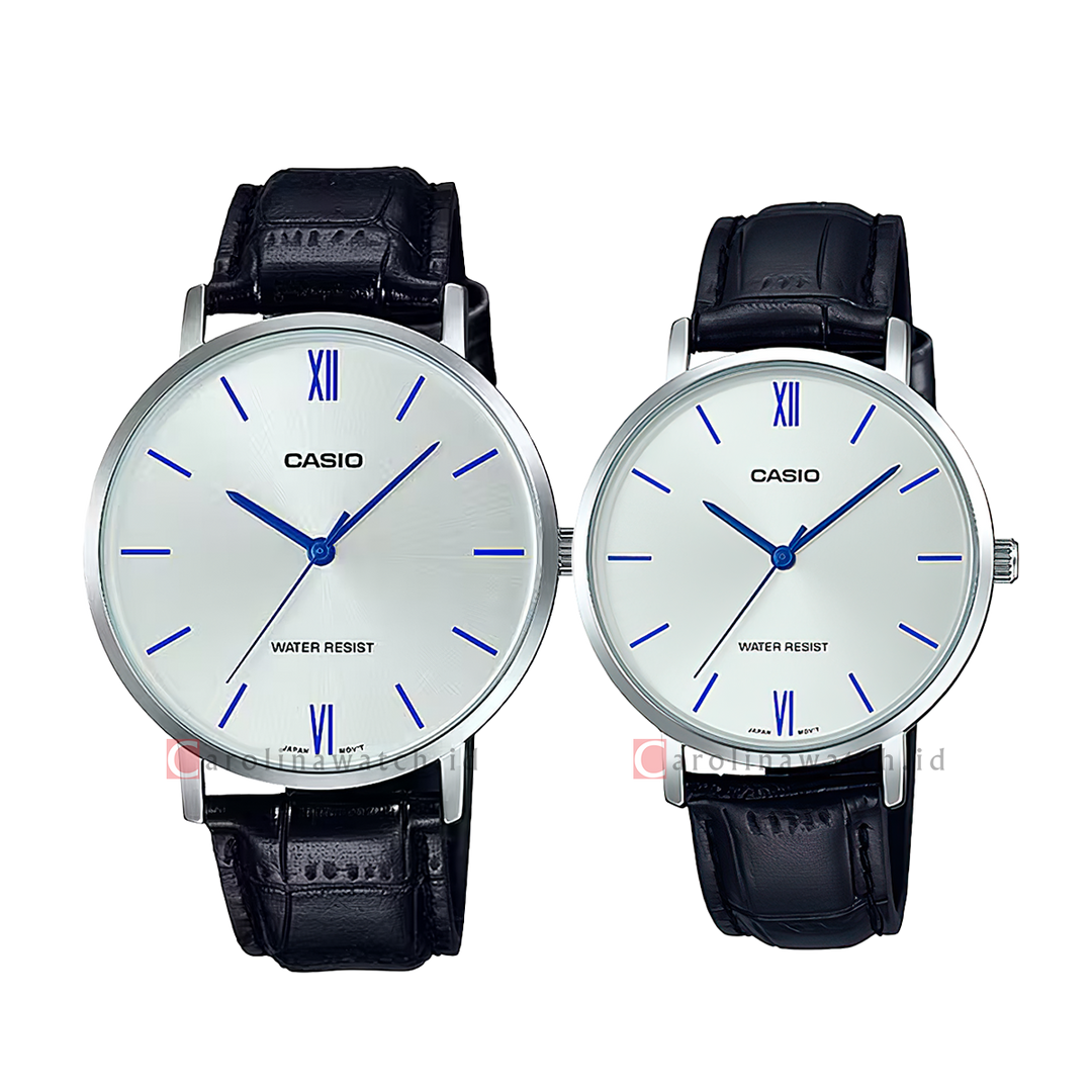 Jam Tangan Couple Casio M/LTP-VT01L-7B1 Silver Dial Black Leather Strap