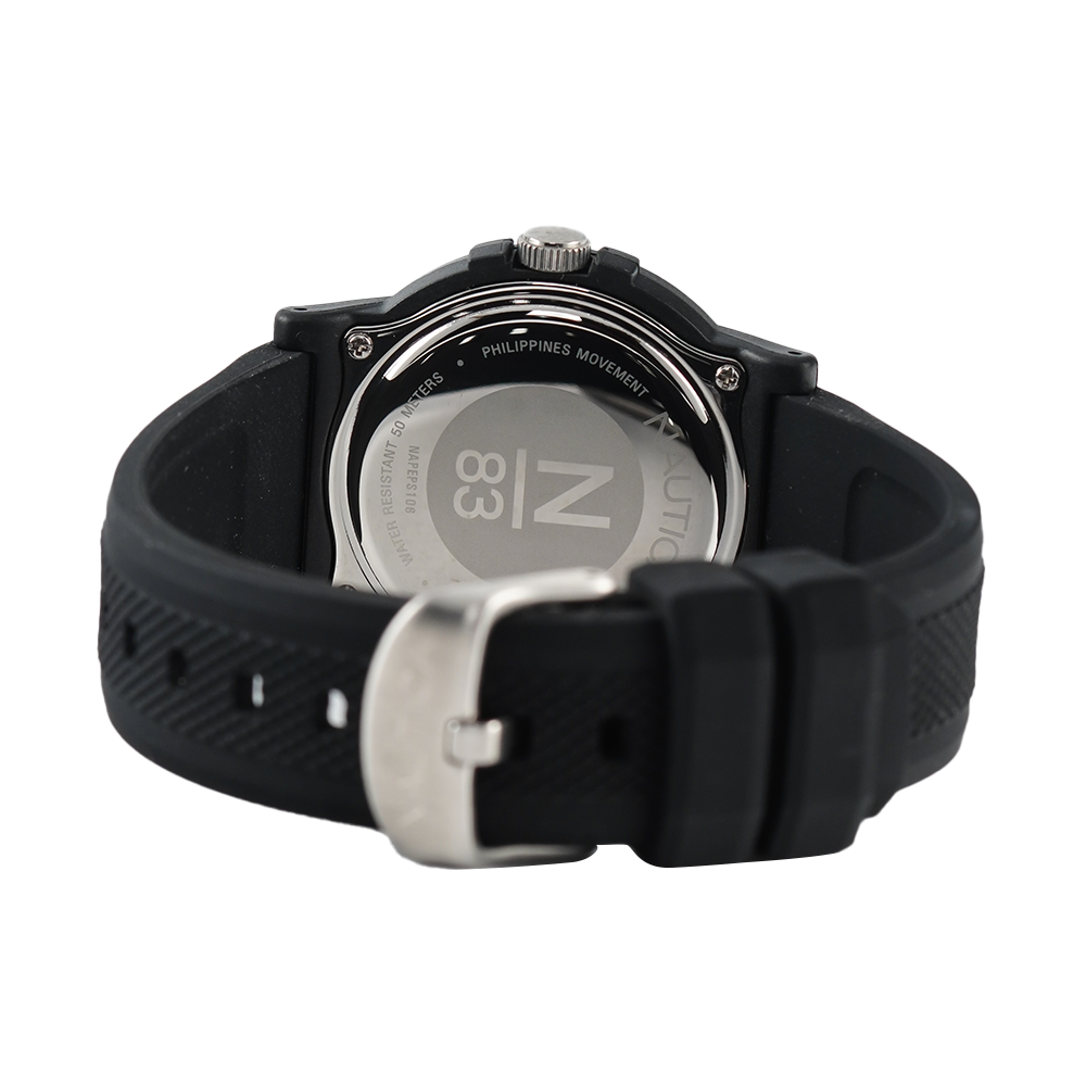 Jam Tangan NAUTICA Es Pujols NAPEPS106 Men Black Dial Black Rubber Strap