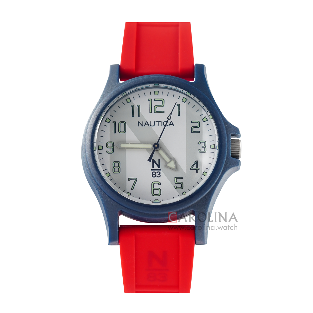 Jam Tangan NAUTICA Java Sea NAPJSS119 Men Silver Dial Red Rubber Strap