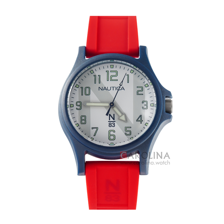 Jam Tangan NAUTICA Java Sea NAPJSS119 Men Silver Dial Red Rubber Strap