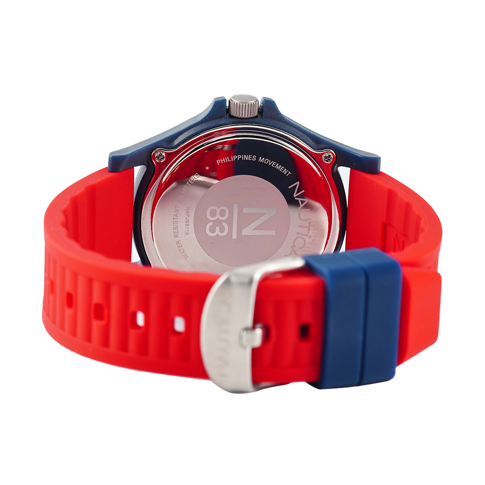 Jam Tangan NAUTICA Java Sea NAPJSS119 Men Silver Dial Red Rubber Strap