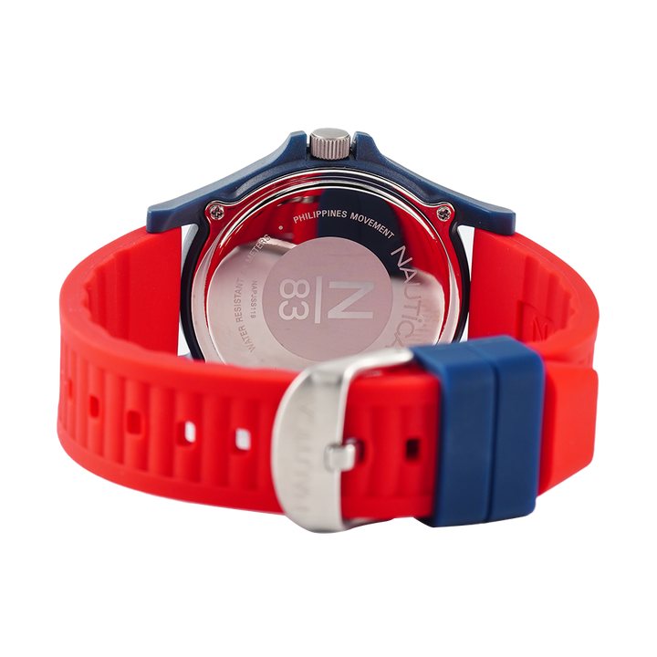 Jam Tangan NAUTICA Java Sea NAPJSS119 Men Silver Dial Red Rubber Strap