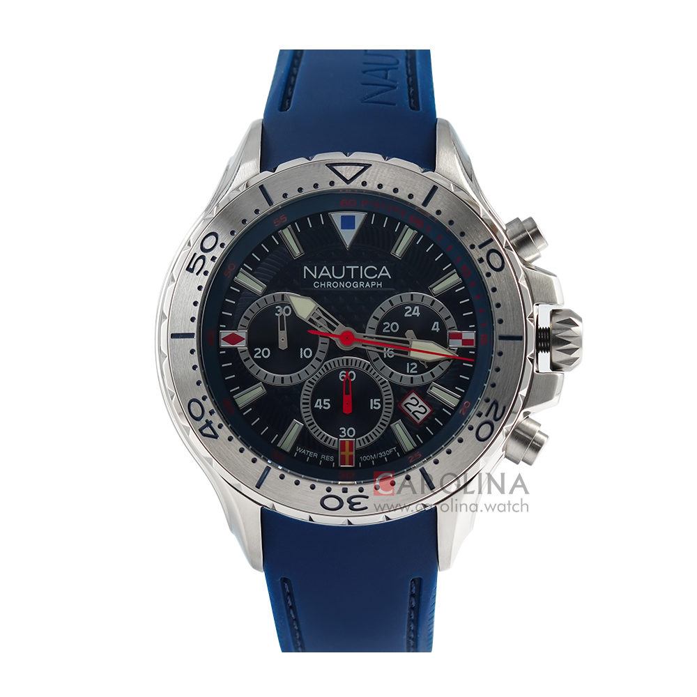 Jam Tangan NAUTICA NST Chrono NAPNSF201 Men Black Dial Blue Rubber Strap