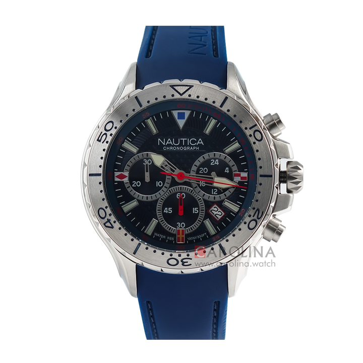 Jam Tangan NAUTICA NST Chrono NAPNSF201 Men Black Dial Blue Rubber Strap