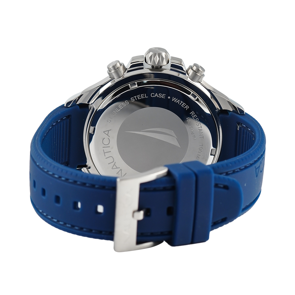 Jam Tangan NAUTICA NST Chrono NAPNSF201 Men Black Dial Blue Rubber Strap
