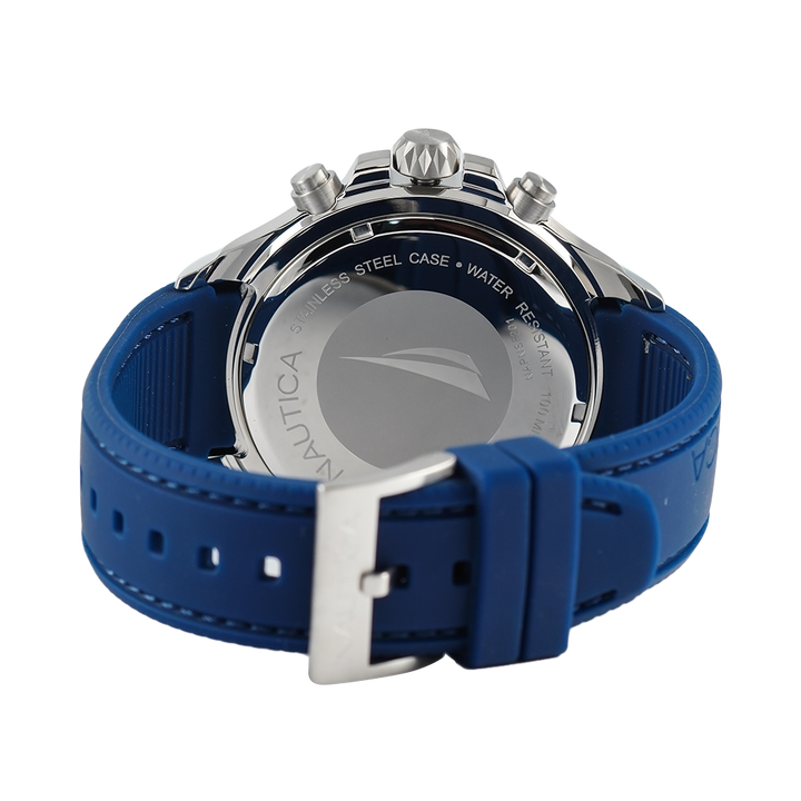 Jam Tangan NAUTICA NST Chrono NAPNSF201 Men Black Dial Blue Rubber Strap