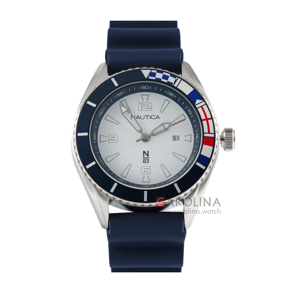 Jam Tangan NAUTICA Urban Surf NAPUSS903 Men White Dial Blue Rubber Strap