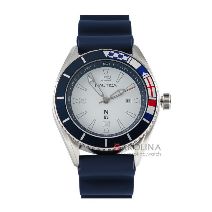 Jam Tangan NAUTICA Urban Surf NAPUSS903 Men White Dial Blue Rubber Strap