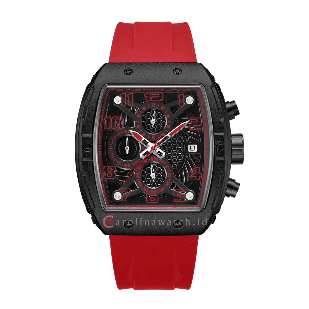 Jam Tangan Police Coswig PEWGO0063105 Men Black Dial Red Rubber Strap