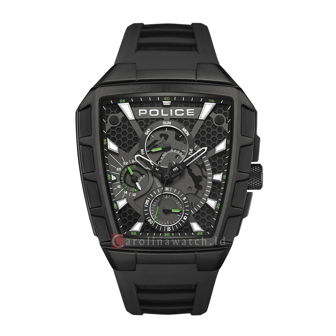 Jam Tangan Police Tough Gear PEWGQ0056801 Men Black Dial Black Rubber Strap