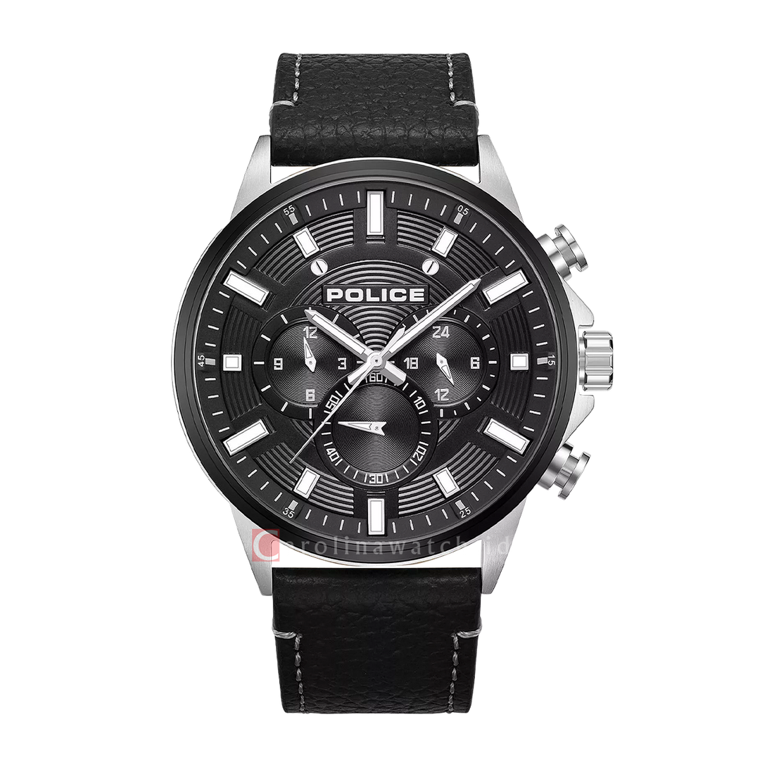 Jam Tangan Police PEWJF2195141M Men Black Dial Black Leather Strap